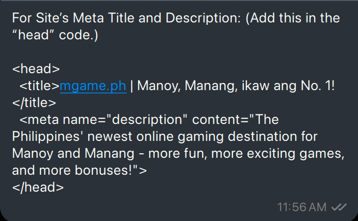 MGame PH Meta Data