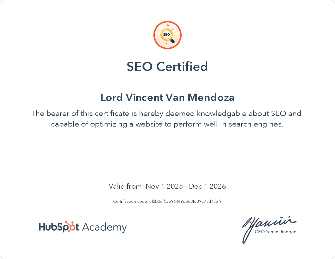 HubSpot SEO certification badge