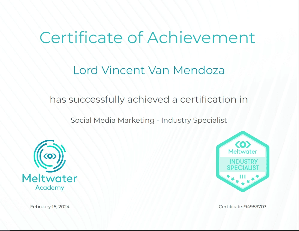 Social media marketing certification badge from Meltwater Academy
