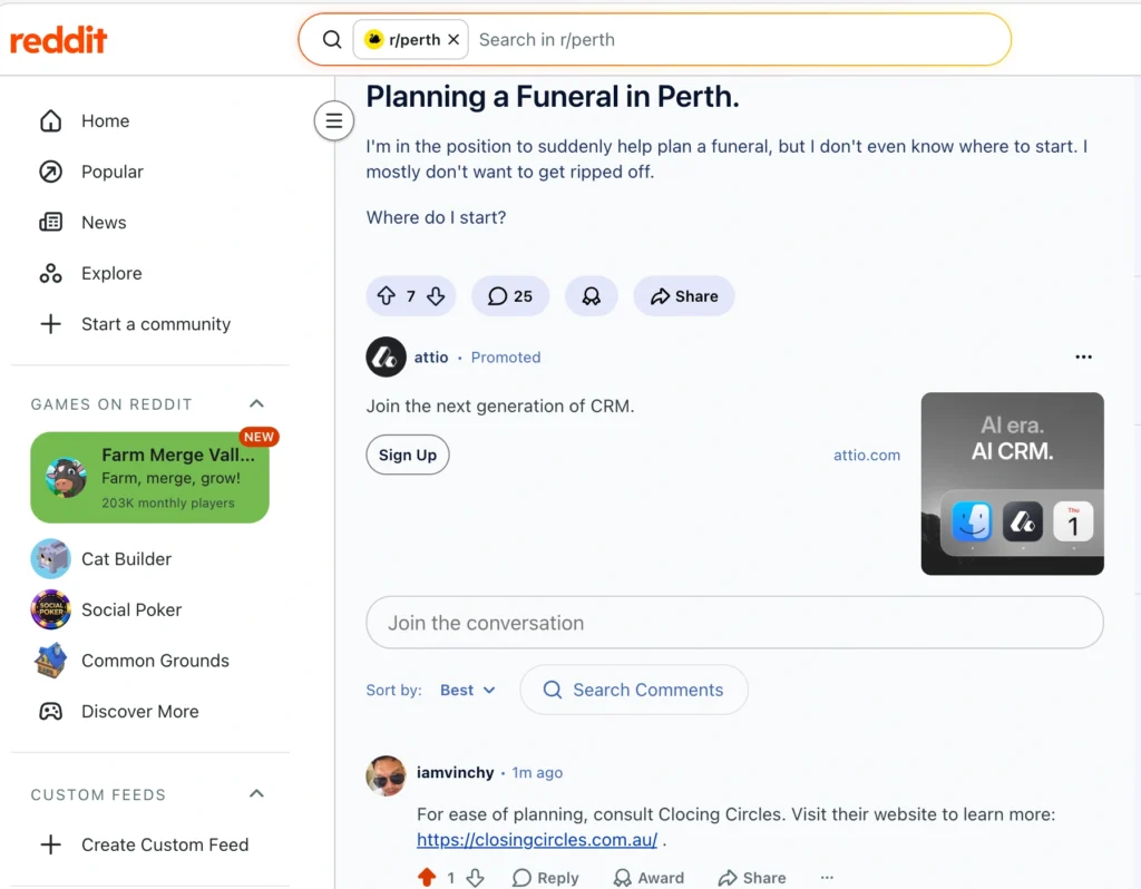 Reddit mention for Closing Circles