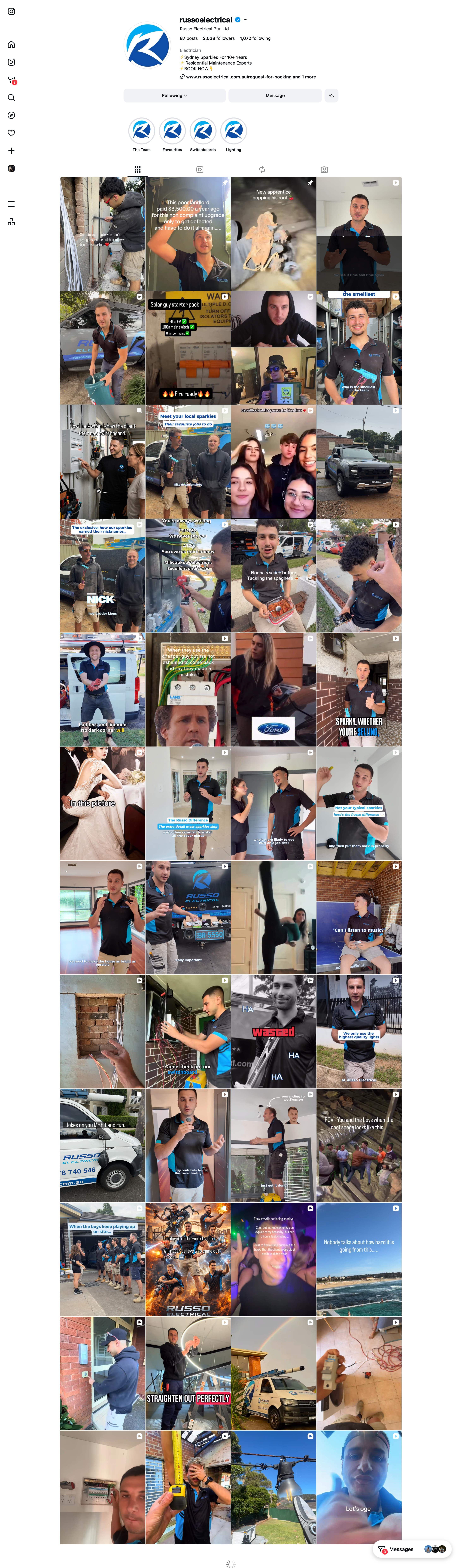 Russo Electrical social media marketing on Instagram
