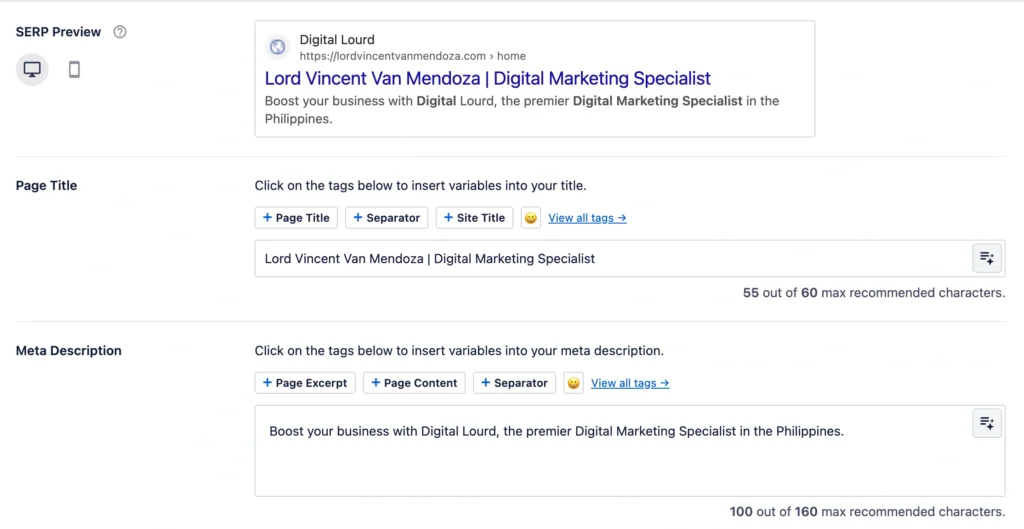 Digital Lourd SEO Meta Data example